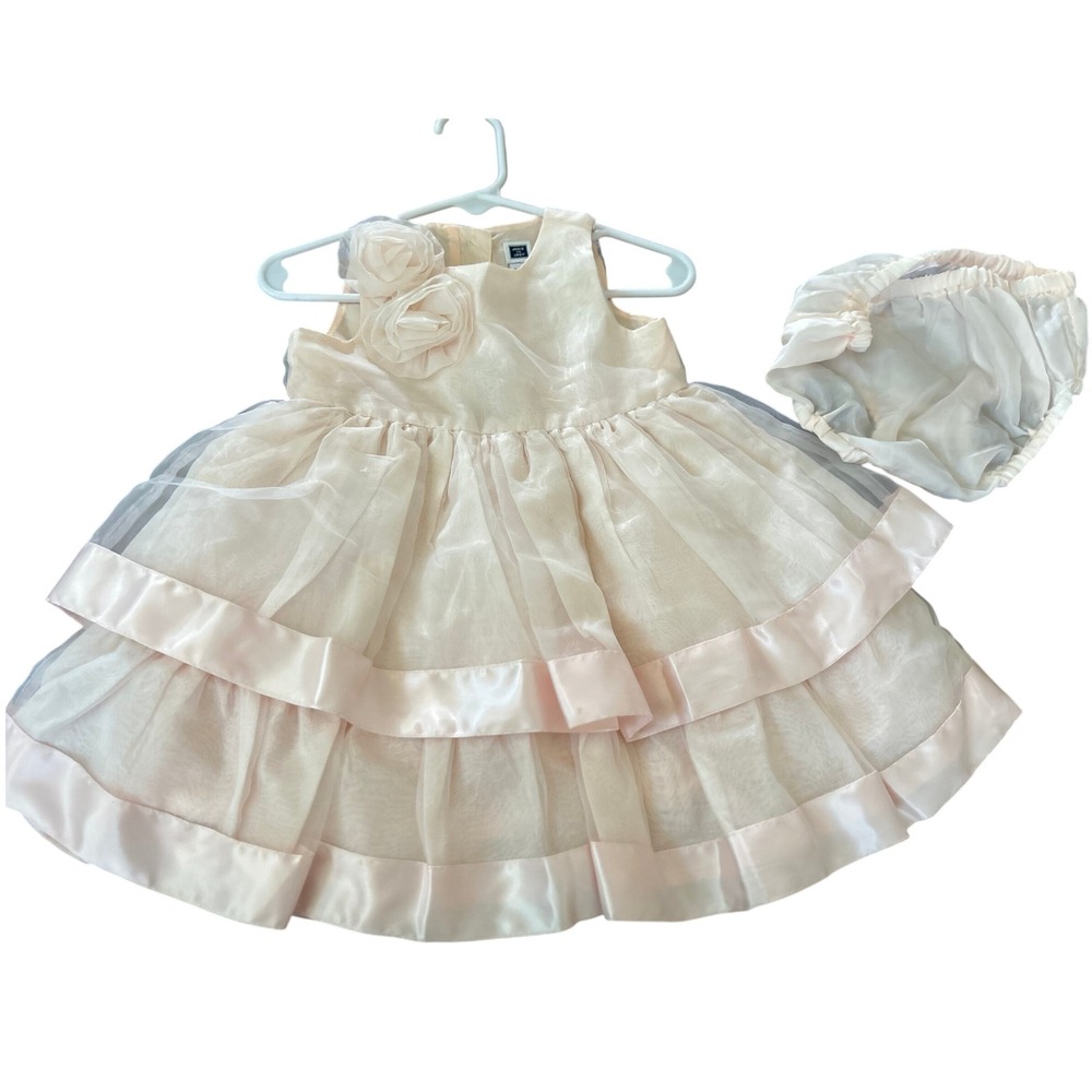 Janie and Jack Baby Girls Tiered Organza Flower Party Dress with Diaper Cover